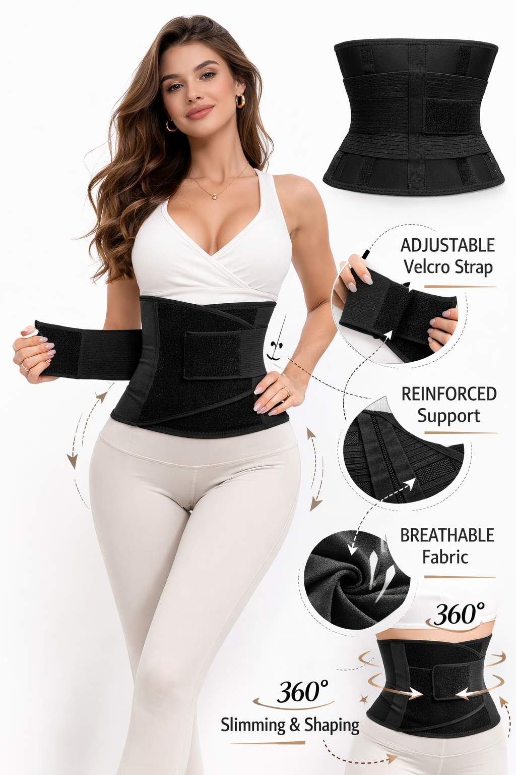 Breathable Mesh Hourglass Waist Trainer & Stomach Wrapping Belt – Black